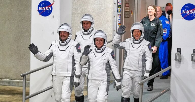 Four Astronauts Arrive at Space Station Following Early Departure of Previous Crew Four Astronauts Arrive at Space Station Following Early Departure of