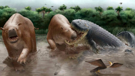 Giant Crocodile Preying on Giant Mammals in South America Giant Crocodile Preying on Giant Mammals in South America
