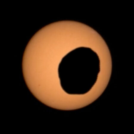 Phobos Spotted by NASAs Perseverance Rover During Solar Transit